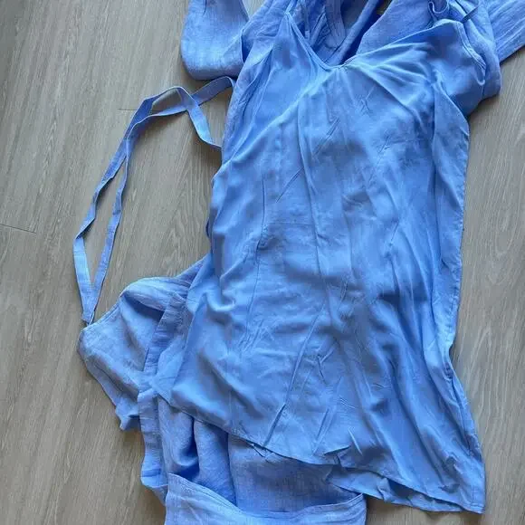 J Crew Cabana Linen Dress Size Small Blue Long Sleeve Pockets Flaw - Picture 12 of 15